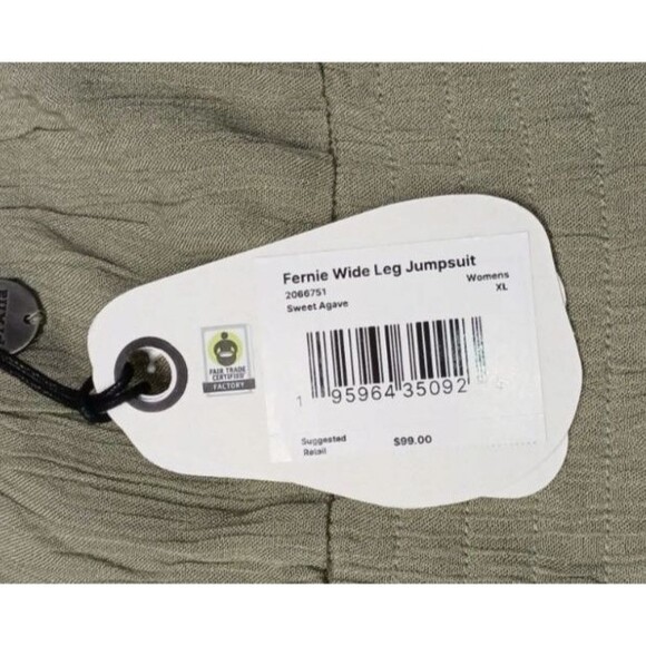 prAna Fernie Jumpsuit Womens XL Wide Leg Green Modal Gauze Crinkle Fabric - Picture 5 of 8